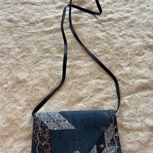 Coach Denim Patchwork Crossbody Bag in Blue with Black Strap
